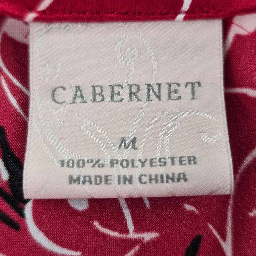 Cabernet Robe Nightgown Set Womens M Red Black White Abstract Floral 2 Piece